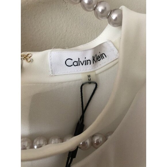 NWT Calvin Klein Womens Size M White Sleeveless Tunic Top Cut Out Neckline - Picture 4 of 5